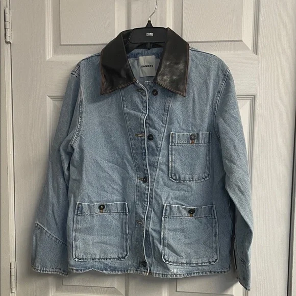 Virginie Leather Collar Denim Jacket - Picture 4 of 8